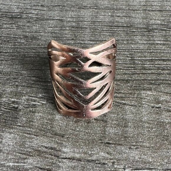 Y2K Boho Rose Gold-Tone Adjustable Statement Ring – Cutout Wide Band - Picture 12 of 16